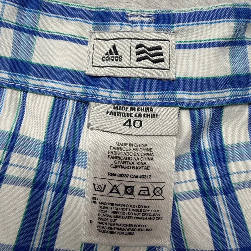 Adidas Golf Shorts Mens 40 Blue White Plaid Flat Front Preppy 11